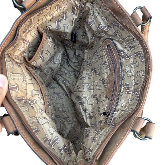 Justin’s Women's Tooled Leather Tote Bag w/ Cowhide Accent - Picture 3 of 4